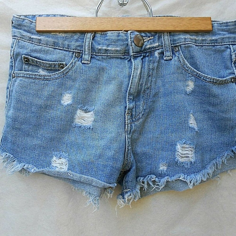 Free People Cut-off Button Fly Raw Hem Distressed Light Wash Womens Sz25 Shorts